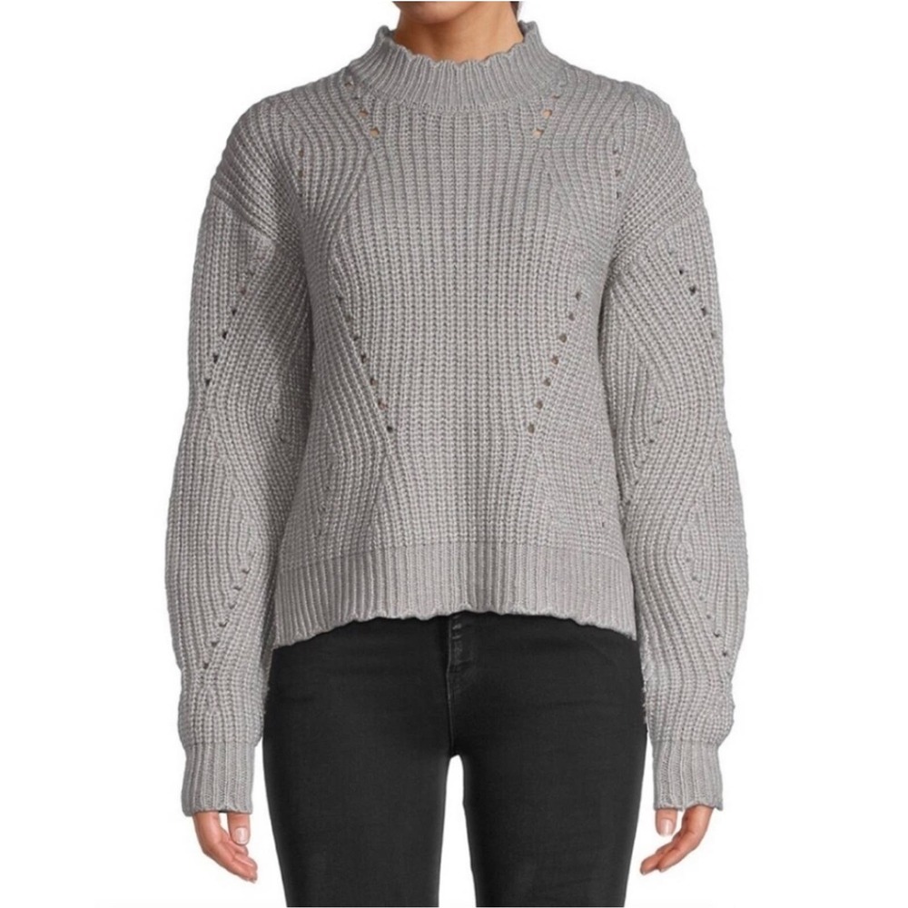 21 Main Women's Scalloped Pointelle Rib-Knit Sweater Size Large